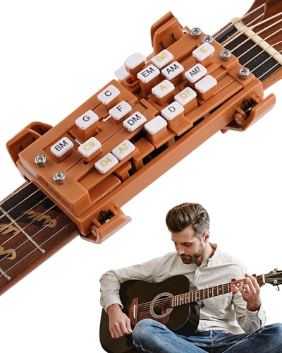 Image of Brown Guitar Chord Presser, Guitar Chords Trainer for Beginners and Arthritis Player, From Pain to Play - The Arthritis-Friendly Chord Tool, No More Sore Fingers - Chord Helper for Beginners