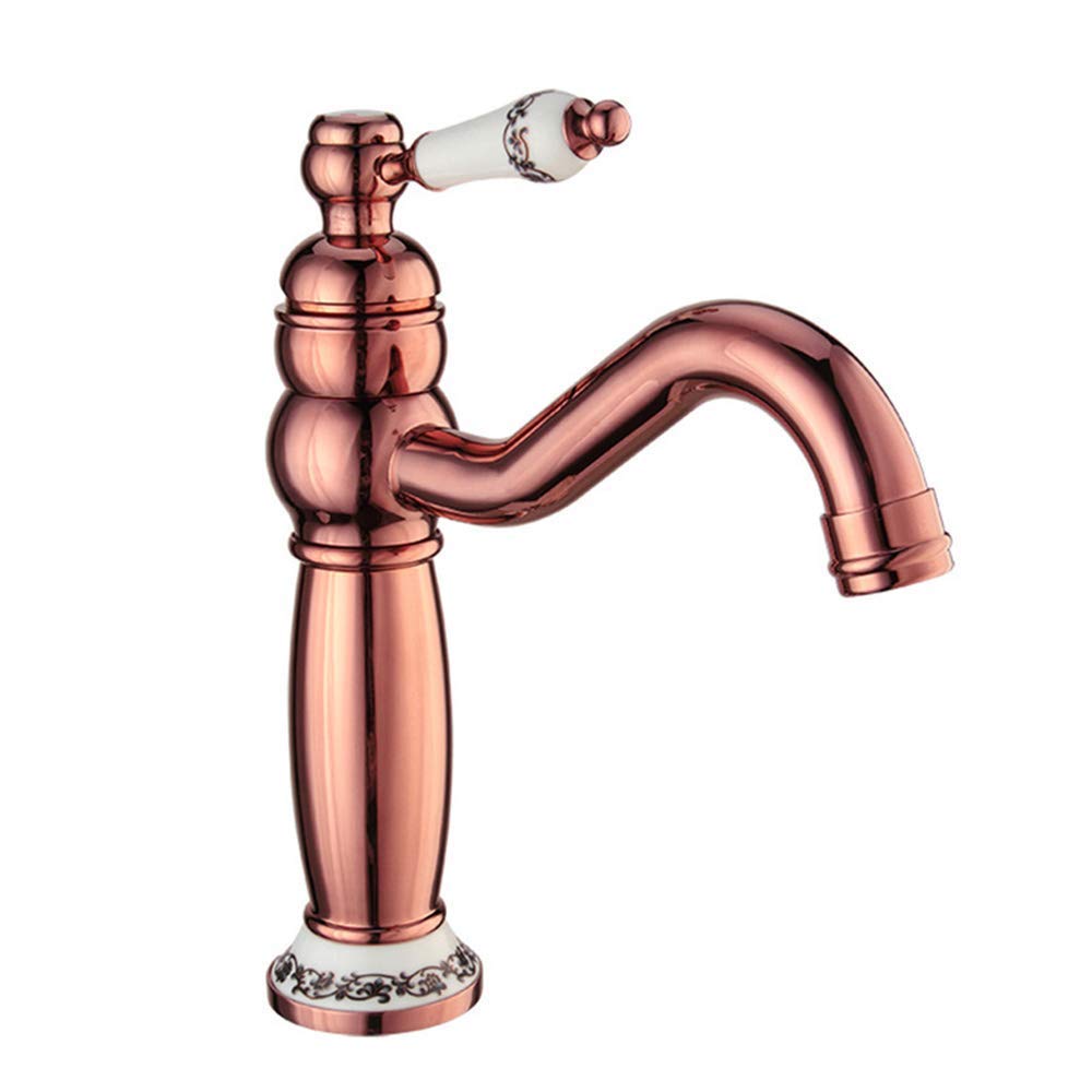 Grifo mezclador de fregadero, grifo de cocina antiguo, grifo giratorio de cobre dorado rosa, manija única, fregadero de cocina cepillado de 1 orificio, fregadero mezclador frío caliente Comfortable