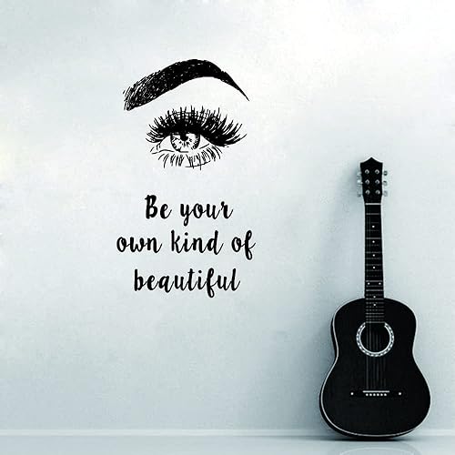 Miniatura 4 de Calcomanía de pared de pestañas y maquillaje, con texto en inglés «Be Your Own Kind of Beautiful Quote», adhesivo de vinilo extraíble para salón de