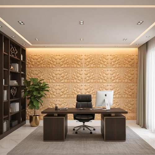 Image of Kayra Decor 3D PVC Wall Panels - Pabble Design,Mustard Yellow Color, 19.7 inch x 19.7 inch (Pack of 40) | Covers 107.60 Sq. Ft. |