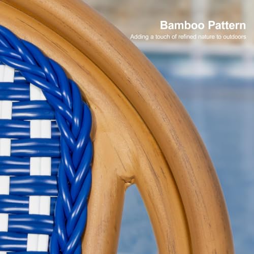 Image of PURPLE LEAF Outdoor French Bistro Armchairs Set of 2, Bamboo Finish, Blue
