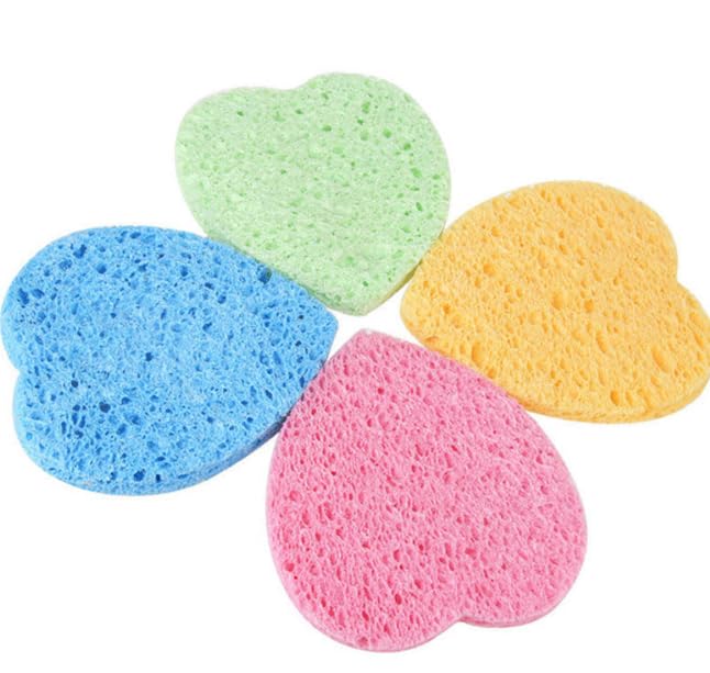 40 esponjas faciales de corazón comprimidas, esponjas exfoliantes faciales, esponjas naturales para limpieza profunda y desmaquillante (4 colores)