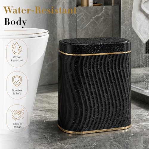 Image of Ogikey Bathroom Small Trash Can with Automatic Touchless Lid, 2.6 Gallon Smart Garbage Can Narrow Waterproof Trash Bin for Bedroom, Office, Living Room