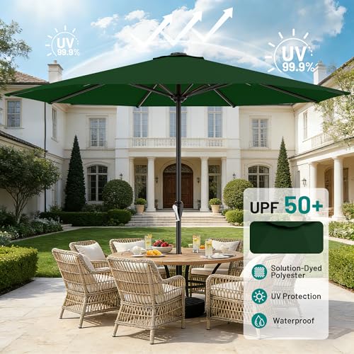Image of AreShark 12 FT Patio Umbrella for Outdoor, Outdoor Table Umbrella with Crank, Outdoor Patio Umbrellas with 8 Sturdy Ribs, Patio Umbrellas for Market, Garden, Pool (Dark Green)