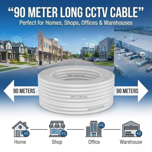 Image of Premium CCTV Cable, 90M, 3+1 Coaxial, Outdoor Security Cable Pack of 1