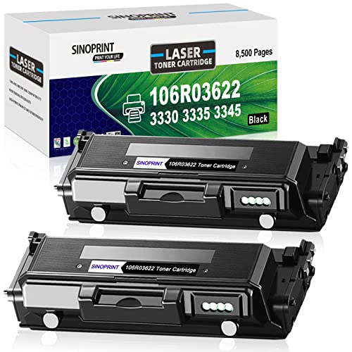 SINOPRINT 3330 Toner Cartridge Replacement for Xerox 3330 3335 3345 WorkCentre 3335/DNI 3345/DNI 106R03620 106R03622 106R03624 Phaser 3330/DNI Large Capacity 8,500 Pages (Black, 2-Pack)