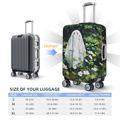 Ghost In The Garden White Flowers Elastic Travel Luggage Covers Dustproof Scratch-Resistant Suitcase Protector Fit 22-24 Inch4