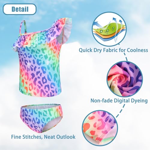 Image of Girls Two Piece Tankini Swimsuits Tie Dye Bathing Suit for Kids One Shoulder Swimwear 3-16 Years