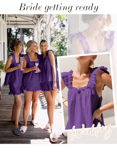 Image of KFUBUO Womens Pajamas Set 2 Piece Ruffle Pj Soft Tank Top and Shorts Sleepwear Set Bridal Pajama for Women Set