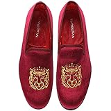 ELANROMAN Mens Dress Loafers Gold Shoes of Tiger Head Embroidered 3.0 Penny Wedding Party Prom Shoes Wine US 9 EUR 42 Feet Lenght 285mm