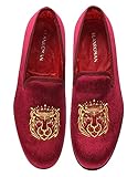 ELANROMAN Men's Loafers Velvet Embroidery Slip on Penny Party Wedding Prom Shoes, Tiger Wine, 11