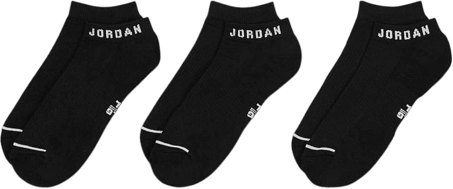 Nike Jordan Everyday No-Show Socks (3 Pairs) Adult DX9656-010 (BLACK/W), Size M