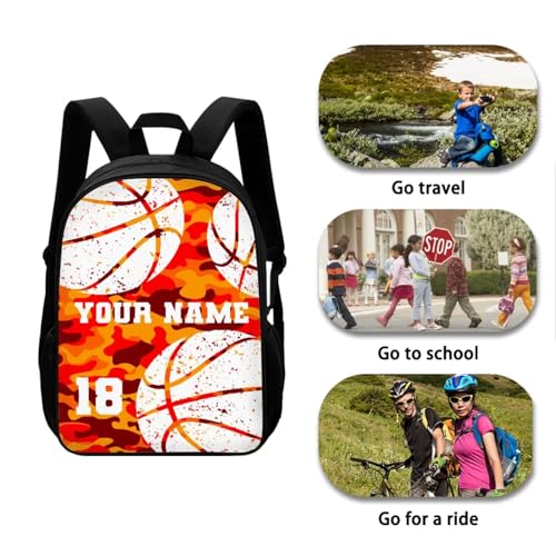 Customized Backpack Set Basketball Print Personalized Bookbag with Number Boys Girls Elementary Schoolbag Lunch Box Pencil Case Middle Schoolbag Knapsack, Camo Orange2
