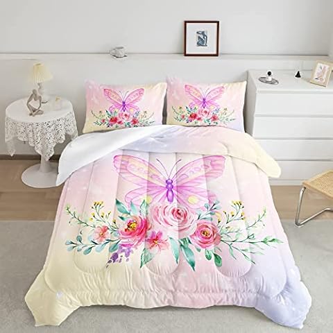 CVHouse Butterfly Comforter Set,Luxurious Blue Butterfly Bedding Set for Kids Teens,Blue Butterflies Comforter Butterflies Duvet Set Room Decor Quilt Set Queen Size Cover