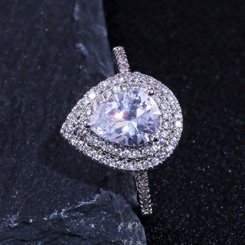 Xunuo Platinum Plated CZ Pear Shaped Cubic Zirconia Crystal Halo Wedding Teardrop Shaped Ring for Women Sizes 6 to 10 (US Size 10)4