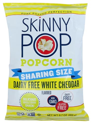Image of SkinnyPop White Cheddar Popcorn, Popped Popcorn, 6.7 Oz. Sharing Sized Bag, Non GMO, Dairy Free, Gluten Free, Healthy Snacks for Kids
