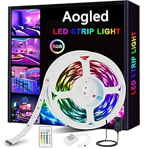 Aogled Ruban Led 5m,Kit de Changement de Couleur Rgb 5050 Leds Avec Télécommande et Alimentation à 24 Boutons,Bandes Led la Maison Cuisine Décoration Bricolage Décoration Intérieure