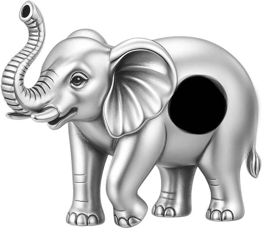 Bolenvi Realistic Elephant Charm Bead, 925 Sterling Silver Charms, Compatible with Pandora & Similar Charm Bracelets, Necklaces & DIY Jewelry, Ideal for Jewelry Making, Elegant Handcrafted Design - Image 3