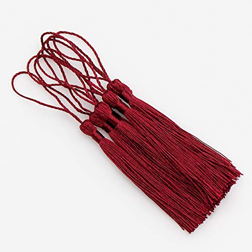 Image of VAPKER 100 Pieces Dark Red Color 13cm /5-Inch Silky Handmade Soft Tassels Floss Bookmark Tassels with 2-Inch Cord Loop for Jewelry Making, DIY Projects, Bookmarks