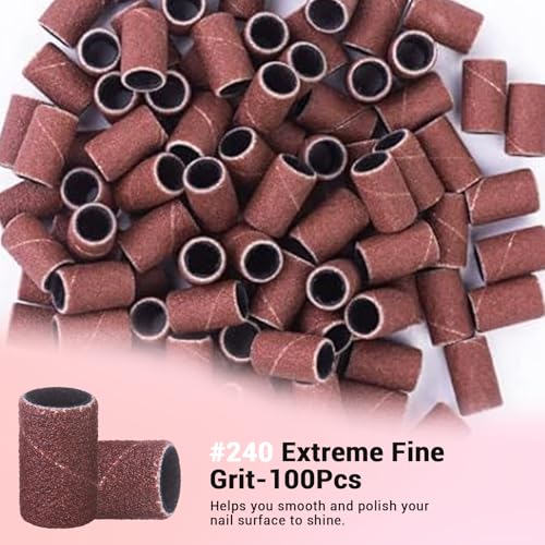 Image of MelodySusie 100 Pcs Nail Drill Bits Sanding Bands for Nail Drill 240 Extreme Fine Grit Nail File Sanding Bands for Acrylic Nails Gel Manicures and Pedicure