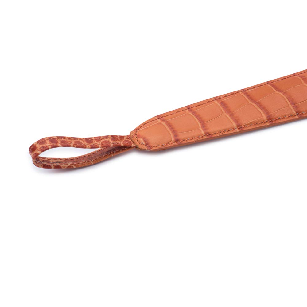 Leather - Langer Schuhanzieher mit echtem Leder bezieht Krokodildruck - Schuhlöffel mit starker Schaufel aus Stahl und eleganten handwerklichen Nähten - L. cm 43 - Made in Italy