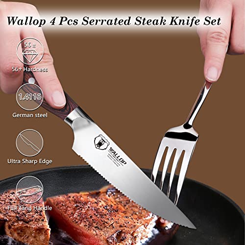 Wallop Senior Steak Knife - Steak Knives Set Of 4 - Serrated Edge High Carbon German Stainless Steel Kitchen Knife - Pakkawood Handle Ergonomics Design - 5''- Jane Series #TOP1