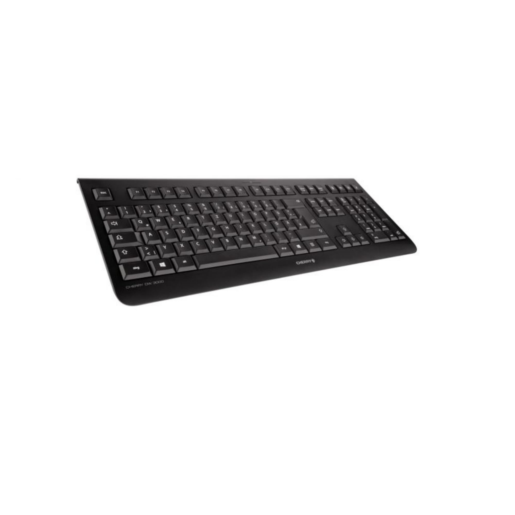 CHERRY DW 3000, Bezprzewodowy zestaw klawiatura i mysz, Układ EU (QWERTY), Bezprzewodowy 2,4 GHz, Płaska konstrukcja, Klawisze o niskim poziomie hałasu, Symetryczna mysz, Czarny