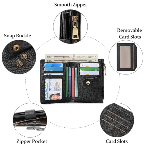 Image of GAEKEAO Small Wallets Woman RFID Blocking Leather Bifold Card Holder Wallets with Zipper Pocket Removable ID Window