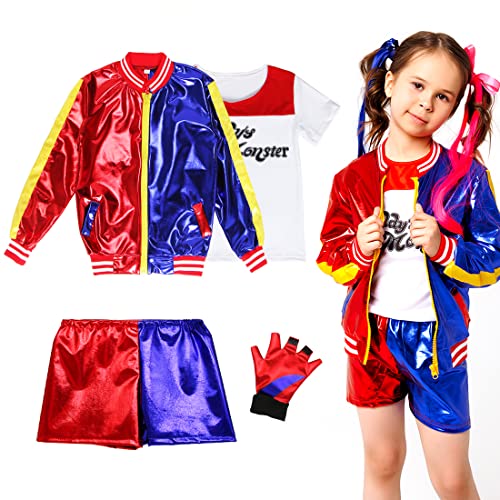 Disfraz de Niña, Cosplay Traje Set-1 x Guantes, 1 x Chaqueta, 1 x Camiseta, 1 x Pantalones Cortos