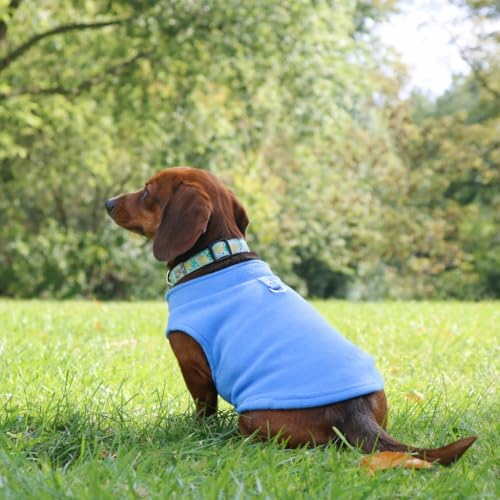 JACKO & CO - Fleece Vest Dog Sweater with Leash Ring - Soft, Warm & Lightweight Pullover Coat for Small & Medium Dogs, Puppies & Cats - Cozy Fall/Winter/Spring Pet Jacket (Blue, L 4.5-7.3kg)