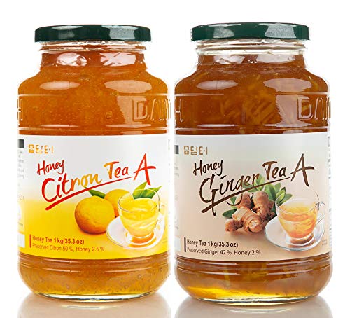 Damtuh Korean Citron Tea with Honey 35.27 Oz 1000g + Ginger Tea with Honey 35.27 Oz 1000g