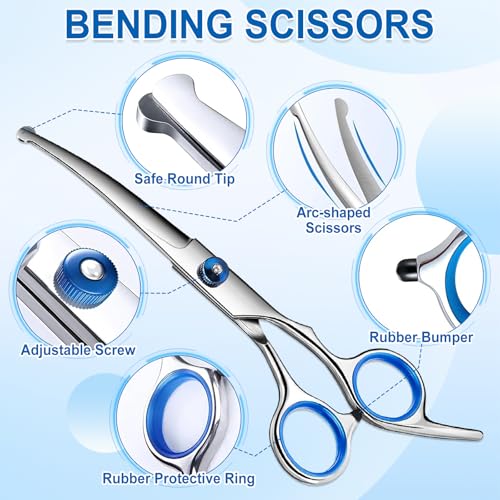 Hondenschaarset, professionele 5-in-1, gebogen vachtschaar met ronde punt en ontviltingskam, titanium gecoat voor honden, katten en andere dieren, haarschaar voor het knippen van hondenharen - Afbeelding 4