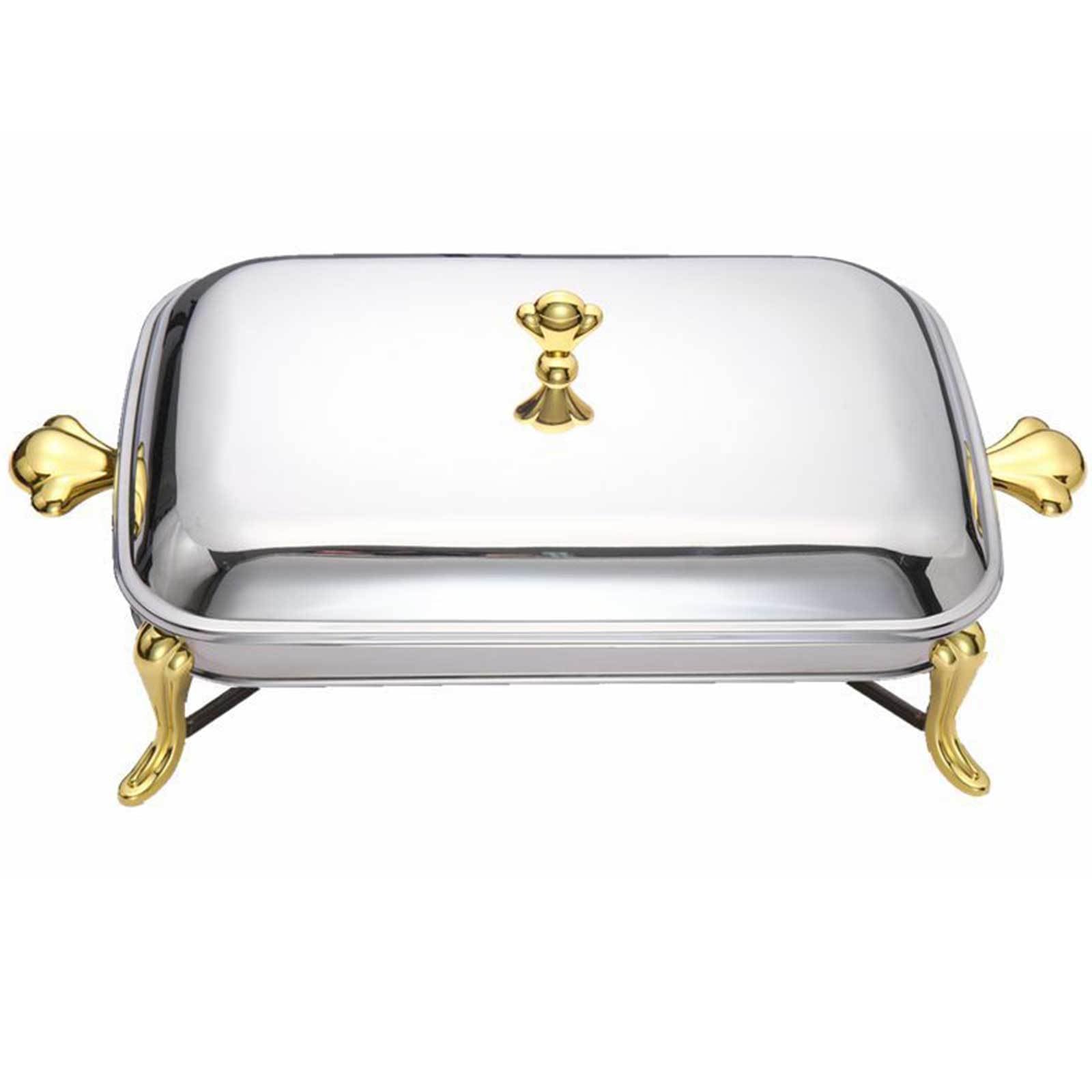 Chafing Dishes per Buffet 1 Confezione, Chafer Rettangolare in Acciaio Inox per Catering con Coperchio, Chafer e Set Scaldavivande a Buffet con Vaschetta per Cibo e Acqua, Telaio, Porta Combustibile