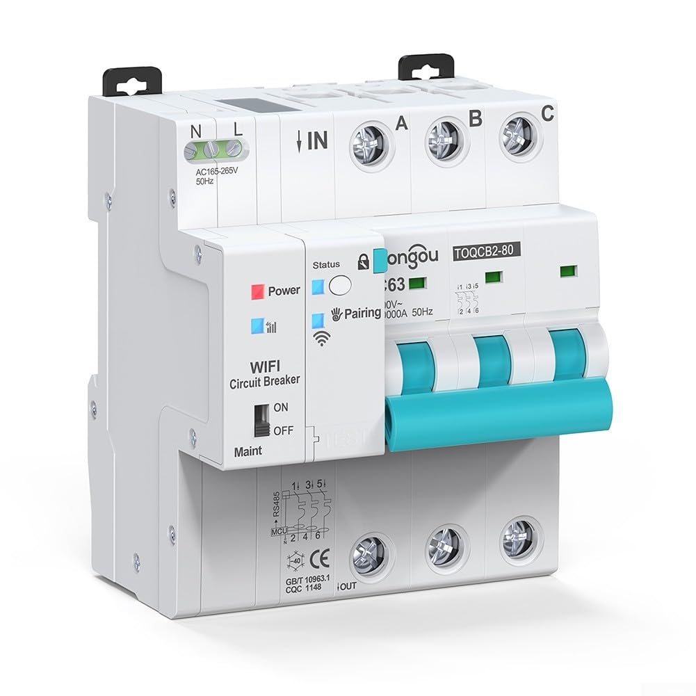 Smart für mcb 63A für tuya WiFi Metering Circuit Breaker Intelligenter Sicherungsautomat 63A mit Energiezählung WiFi Schalter 63A für Smart für Life App Fernbedienung DIN-Schieenenbreaker 63A mit (2P)