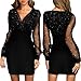 Bcenoilua Frauen Kleider Pailletten V-Ausschnitt Mesh Lange Ärmel Sexy Schlankes Kleid Retro Festliche Minikleid Sexy Silvester Kleid Bodycon Party Cocktailkleid