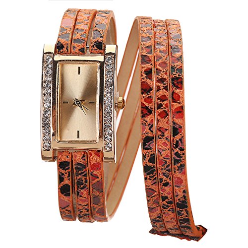 Jewelry Women's Multi-layer Rectangle Rhinestone Golden Watch,Colour:Dark Blue (Color : Orange)
