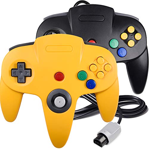 2 Pack for N64 Controller, SAFFUN Game pad Joystick for 64 - Plug & Play (Non USB Version) (Black & Yellow)