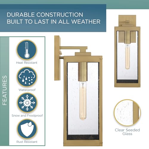 Image of Quoizel Westover 17 inch Outdoor Wall Lantern, Antique Brass | 1-Light Clear Seeded Glass, Outdoor Wall Light, Modern Industrial