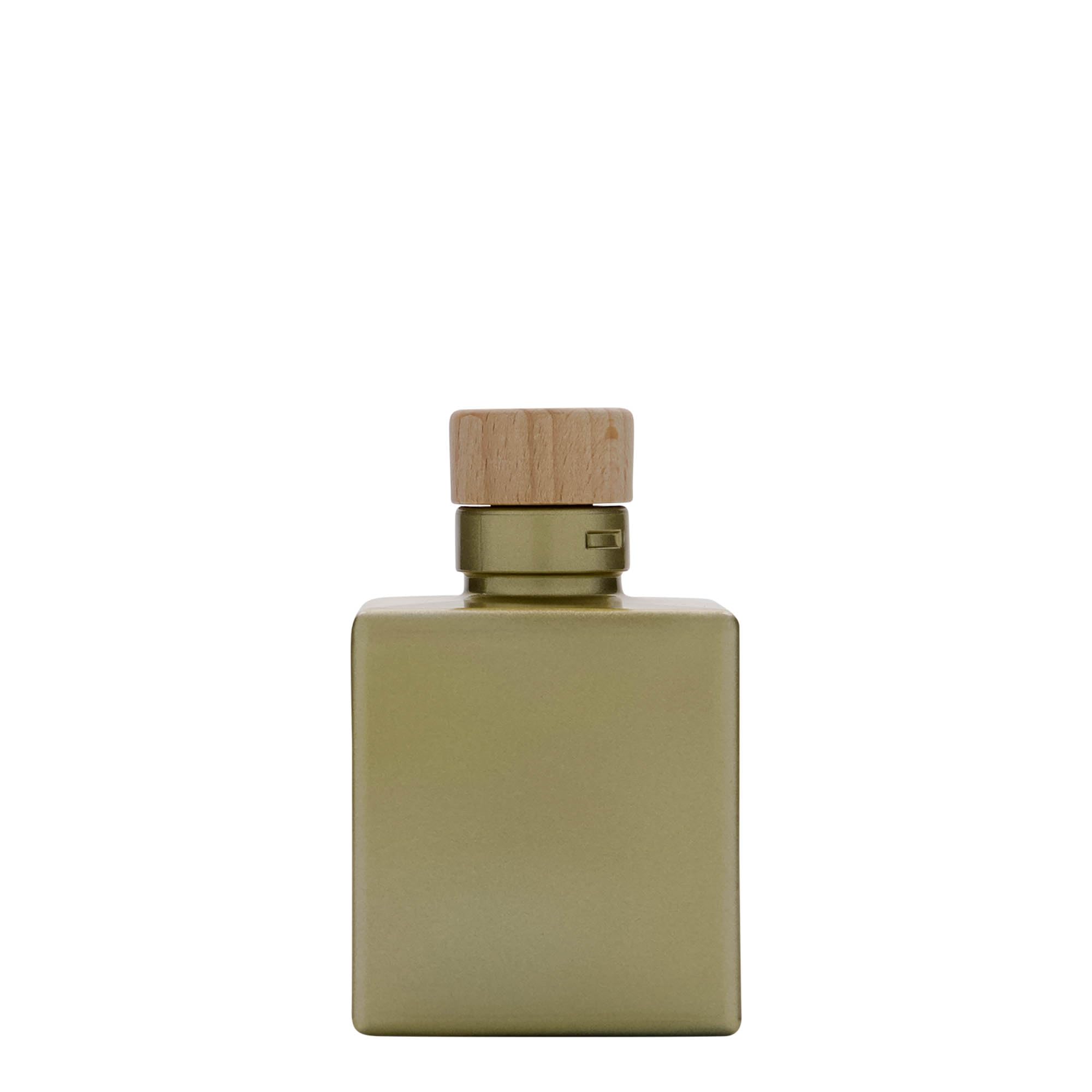 Zestaw 24 szklanych butelek Cube 100 ml kwadratowe złote matowe z drewnianym korkiem