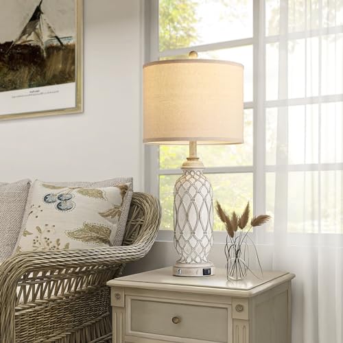 Ireliare 28" Table Lamps for Living Room Set of 2, Farmhouse Lamps for Bedroom with USB A+C Charging Ports, Touch Lamps for Nightstand, 2 Bulbs Included - Image 3