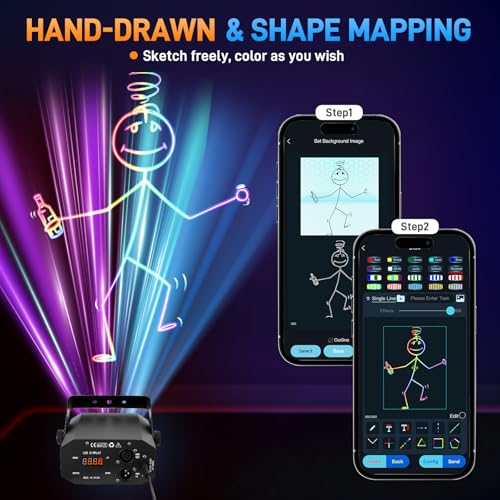 Image of Portable APP Controlled Laser Projector Support Custom Drawing Text Playback Personalized Programming, 3D Animation Laser Light with Sound Active DMX Mode for Stage DJ Party Events