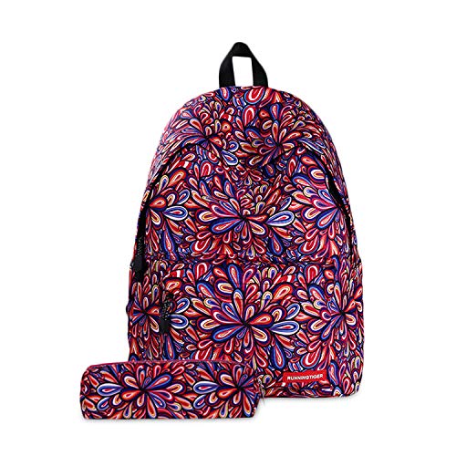 FANDARE Mochila Galaxy Mochilas Tipo Casual Bolsas Escolares con Estuche Niña Niño Bolsa de Viaje Bolsos de Mujer Adolescente School Bag Outdoor Viaje Infantiles Daypack Poliéster Flor