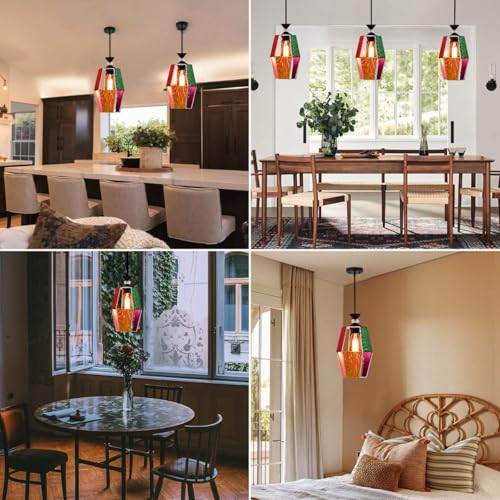 Image of Groeien Silk Weave Multicolor Metal Crystal Hanging Pendant Ceiling Lamp Fixture | Chandelier for Home, Indoor, Outdoor,Living Room, Bedroom(Bulb Included) (hexaSilk, 1)