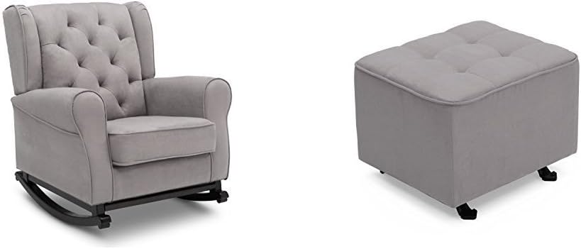 Delta Furniture Emma Rocking Chair with Tufted Gliding Ottoman, Dove Grey