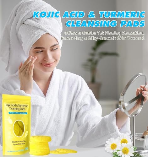 Image of Kojic Acid & Turmeric Cleansing Pads for Face - Brightening & Exfoliating Facial for Glowing Skin, Helps Improve Texture, Remove Dullness & Refresh Skin - Suitable for All Skin Types - 60 Pads