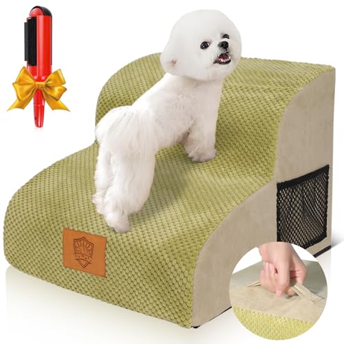 Midyb Escalera para perros pequeños, 2 peldaños, para cama, sofá de esponja, rampa para perros con funda lavable y base antideslizante, escalera para gatos, 40 x 40 x 30 cm