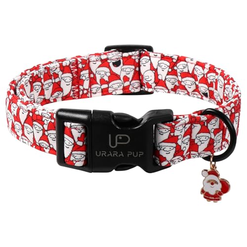 Image of Christmas Santa Pattern Dog Collar - Adjustable and Durable Xmas Pet Accessory for Festive - Cute Santa Claus Dog Collars for Girl Boy Dogs L