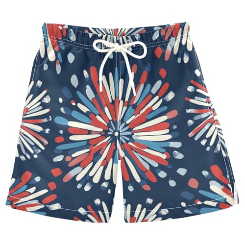 Boys Beach Board Shorts Festival Fireworks Fire Swim Trunk Teen Swimwear 8-16Y Multicolor