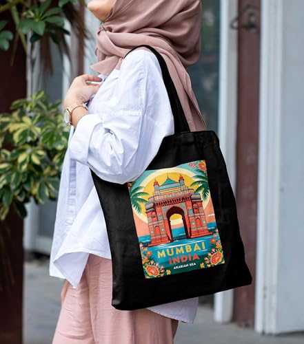 Image of ZORI Black Tote Bag With Pocket Printed Designed Canvas Tote Bags For Women large capacity,Tote bag For Shopping, College, Travel, More Canvas Handbag For Unisex Bag