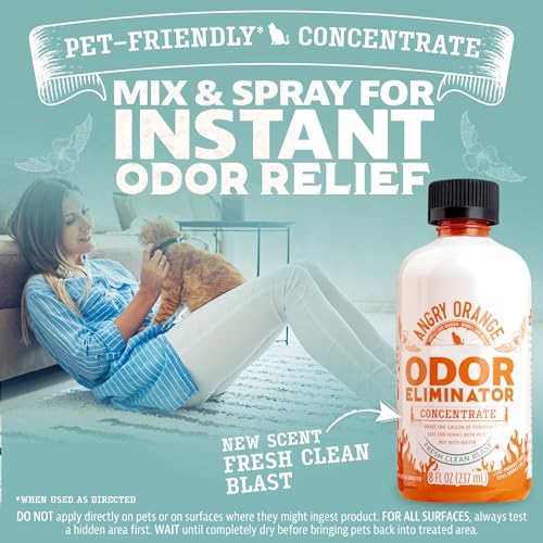 Image of Angry Orange Pet Odor Eliminator Concentrate for Cat Urine and Smells - Fresh Scent - 8 oz (Makes 128 oz of Cleaner)